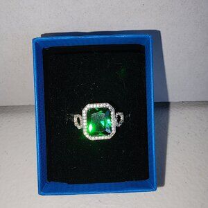 Green and White Cubic Zirconia Platinum Over Silver Ring Size 11 Priced to Sell